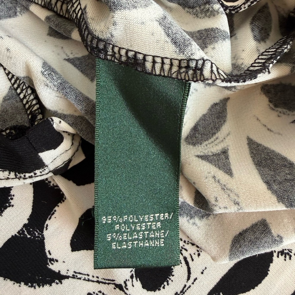 Ralph Lauren Dress Size 6‎ Black White 3/4 Sleeve V-Neck Ruched Faux Wrap Sheath - Picture 7 of 9